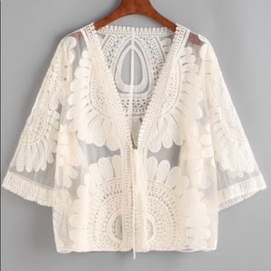 Embroidered mesh kimono-one size